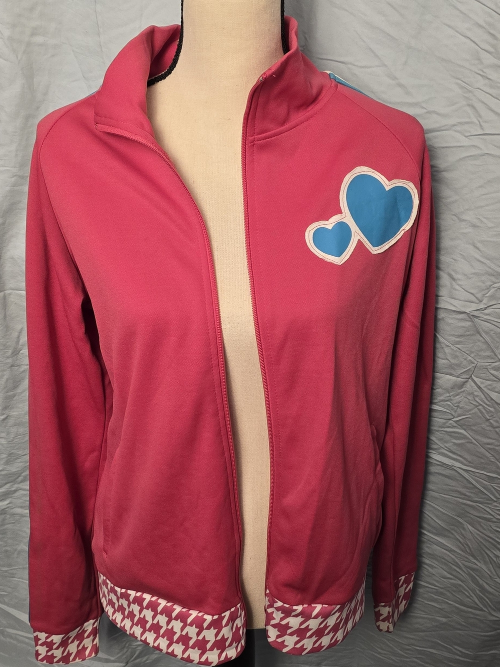 Rue21 Pink Zip-Up Jacket with Blue Heart Patches